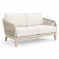 Sofa ogrodowa dwumiejscowa drewno sznurek akrylowy beżowa 130x75x80 cm