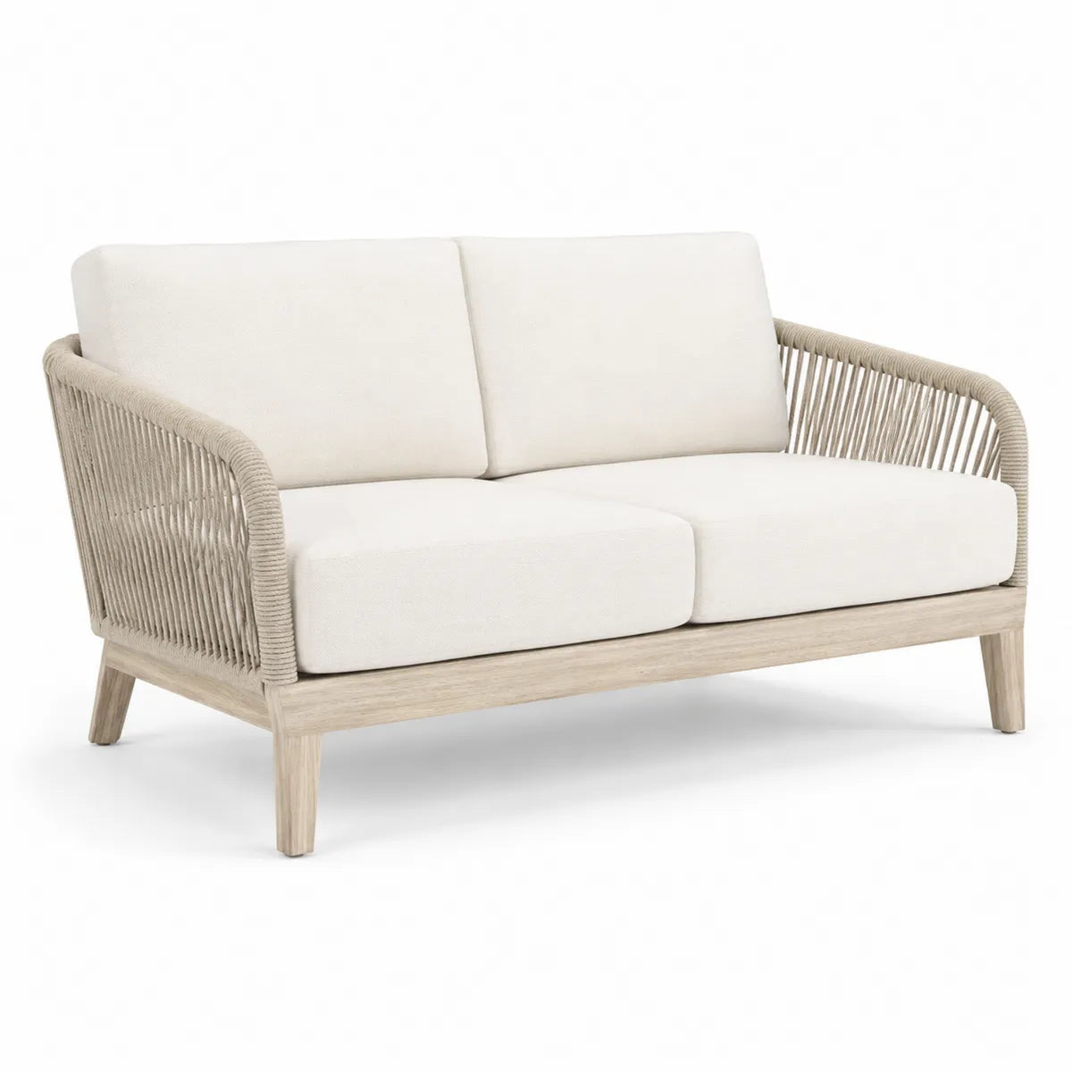 Sofa ogrodowa dwumiejscowa drewno sznurek akrylowy beżowa 130x75x80 cm