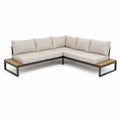 Narożnik aluminiowy z poduszkami beżowy z elementami drewnianymi 250x180 cm