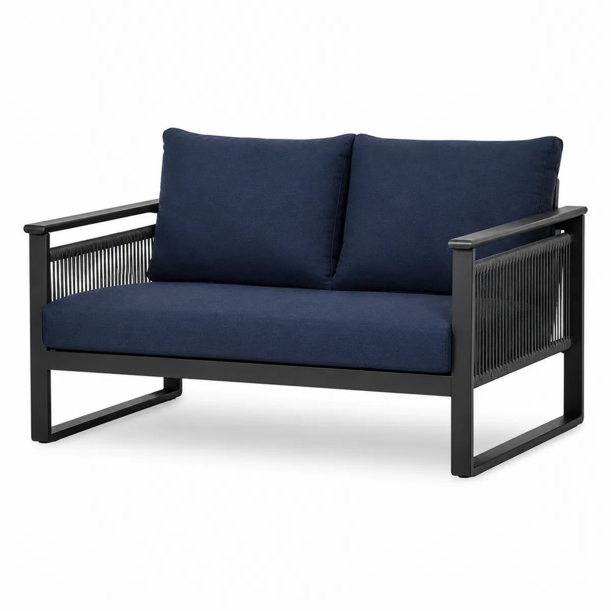 Sofa dwuosobowa z aluminium i tkaniny granatowa 130 cm