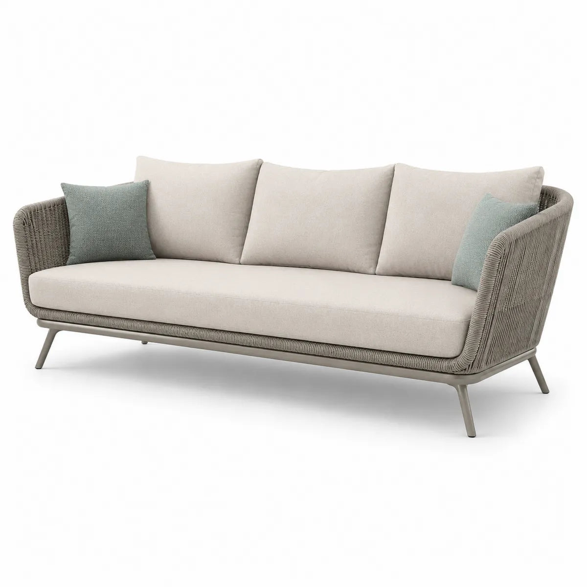 Sofa ogrodowa poliestrowa beżowa ze stalą 210 cm