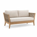 Dwuosobowa sofa z drewna teak i liny, beżowa