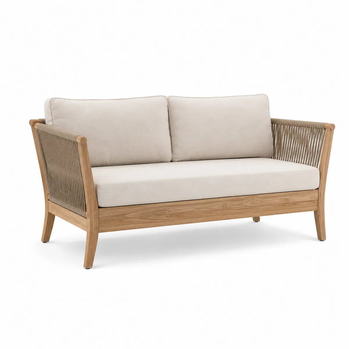 Dwuosobowa sofa z drewna teak i liny, beżowa