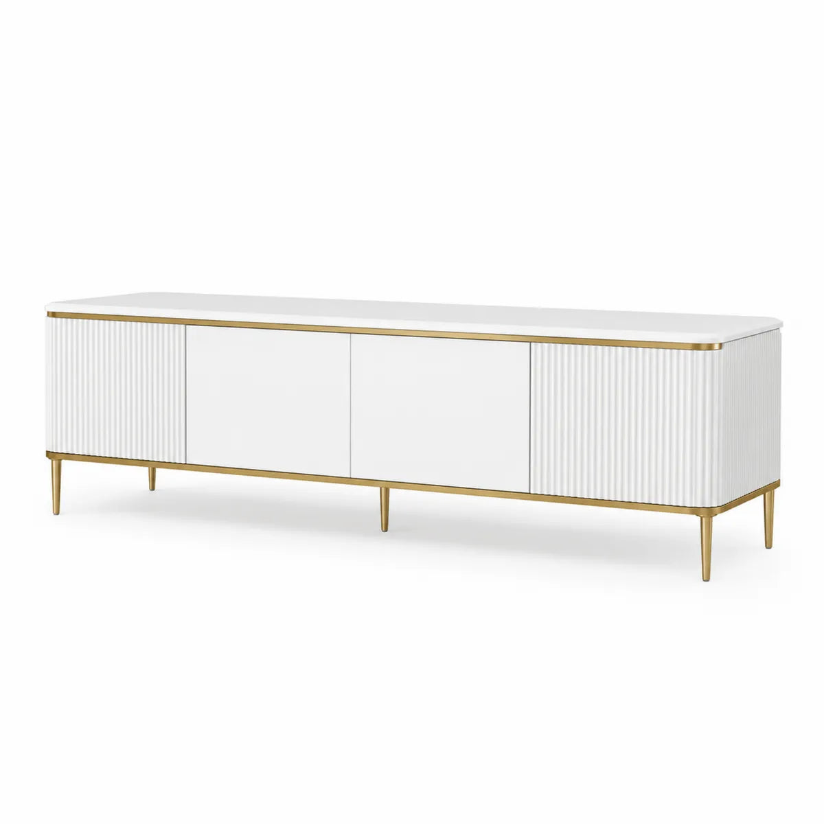 Biała szafka RTV z MDF i metalem 180x40x50 cm