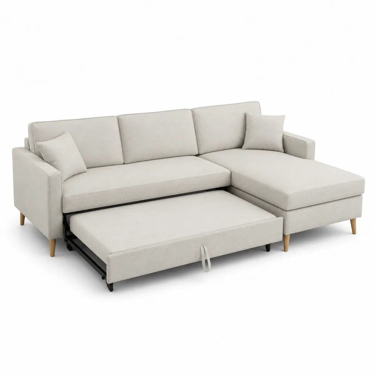 Sofa narożna rozkładana z tkaniny lnianej beżowa 230x150x90 cm