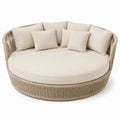 Okrągła sofa z poduszkami beżowa rattan 200x200 cm