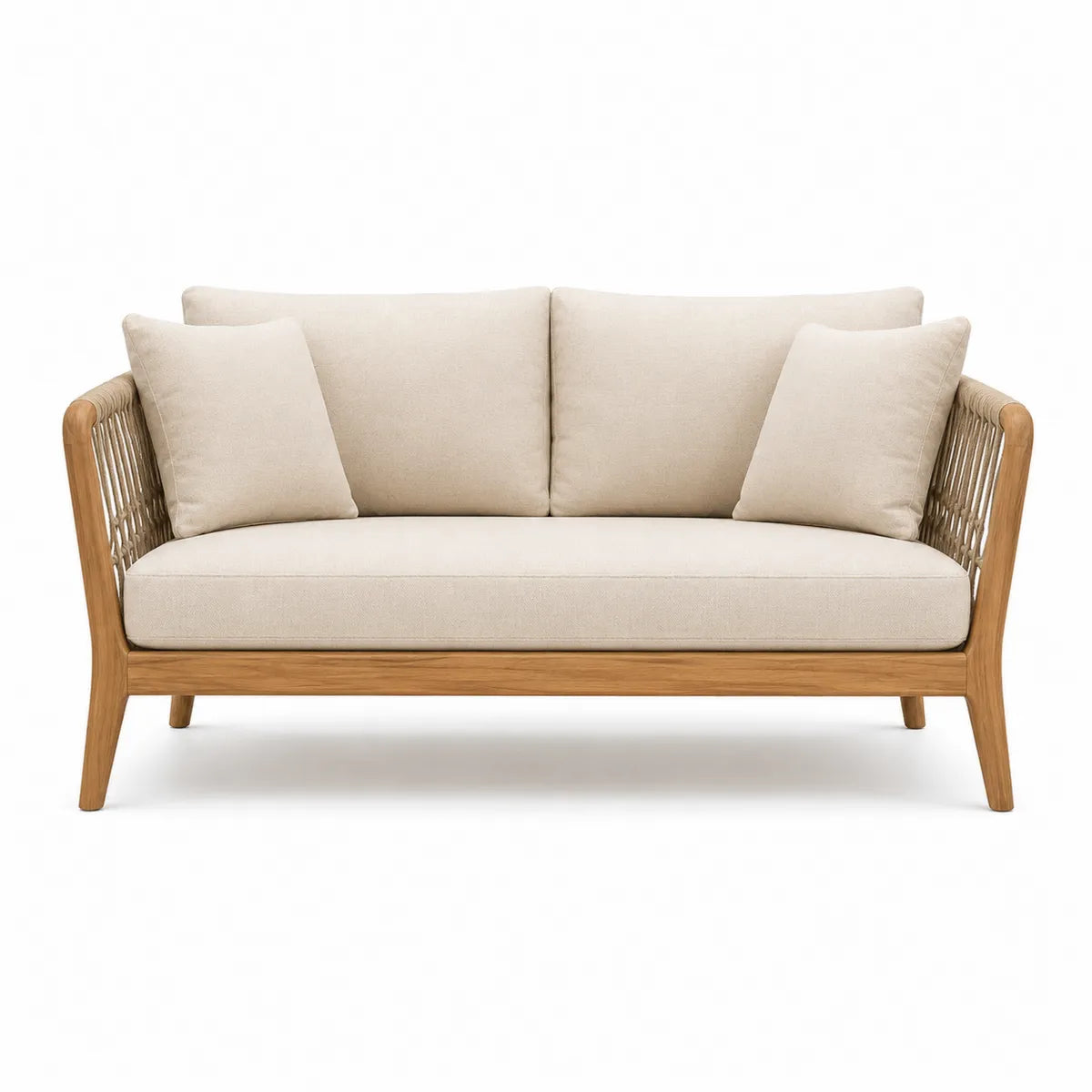 Sofa z tkaniny poliestrowej i drewna tekowego beżowa 182x82x78 cm