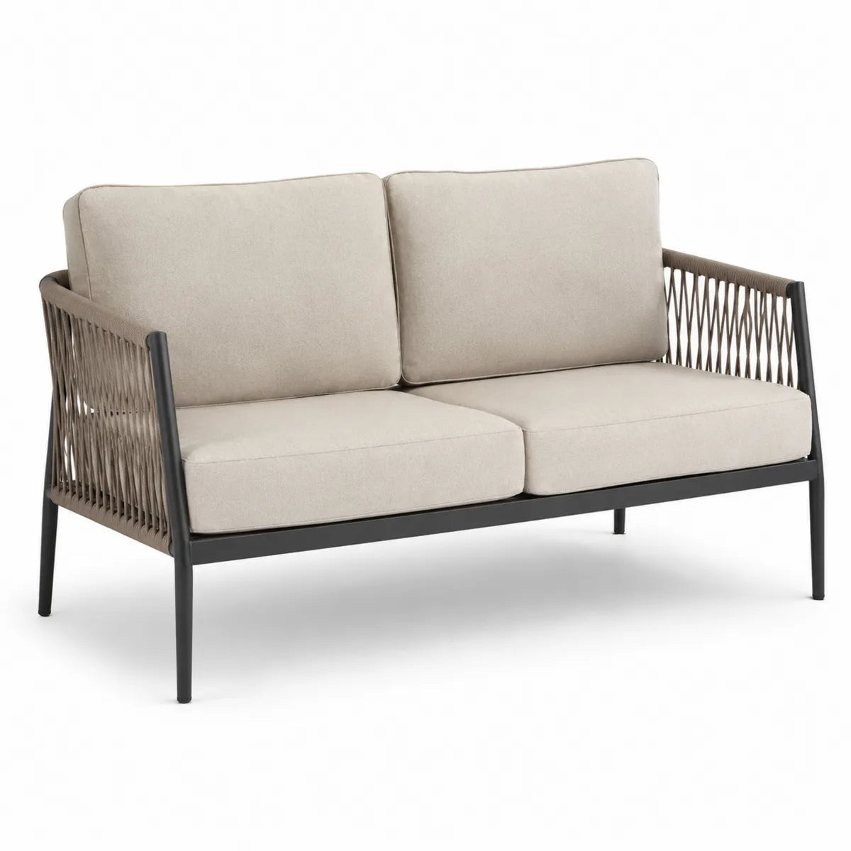Sofa zewnętrzna 2-osobowa beżowa metal poliester