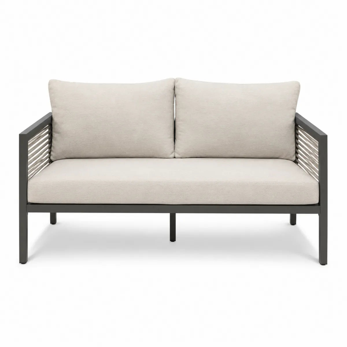 Sofa aluminiowa z poliestrowymi poduszkami, dwumiejscowa, beżowa