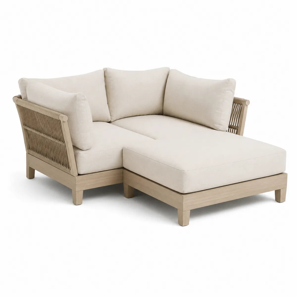 Narożnik ogrodowy beżowy tkanina akrylowa drewno teak 200x180 cm