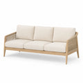 Sofa 3-osobowa z drewna teak z beżową tkaniną 200 cm