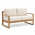 Sofa dwuosobowa teakowa z beżową tkaniną
