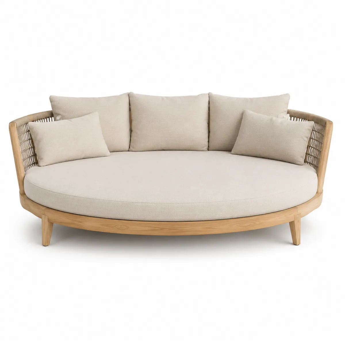 Okrągła sofa z drewna teakowego i poliestru Ø 190 cm