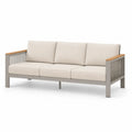 Beżowa sofa ogrodowa 3-osobowa z metalu i drewna