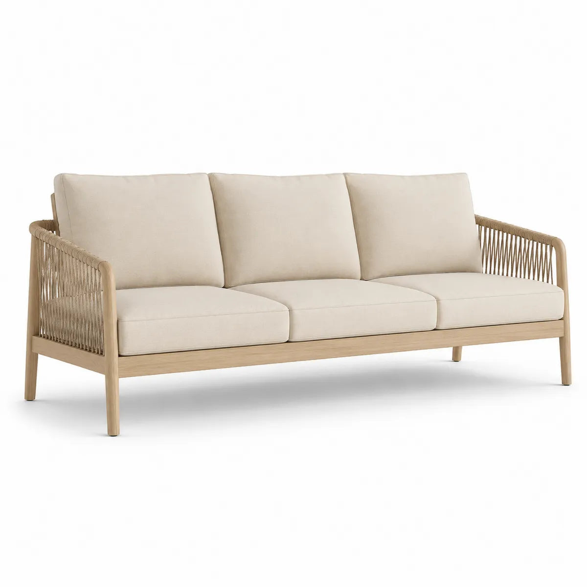 Sofa ogrodowa 3-osobowa drewno i tkanina w kolorze beżowym