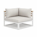 Sofa narożna ogrodowa aluminiowa biało-beżowa z drewnem 75x75x70 cm