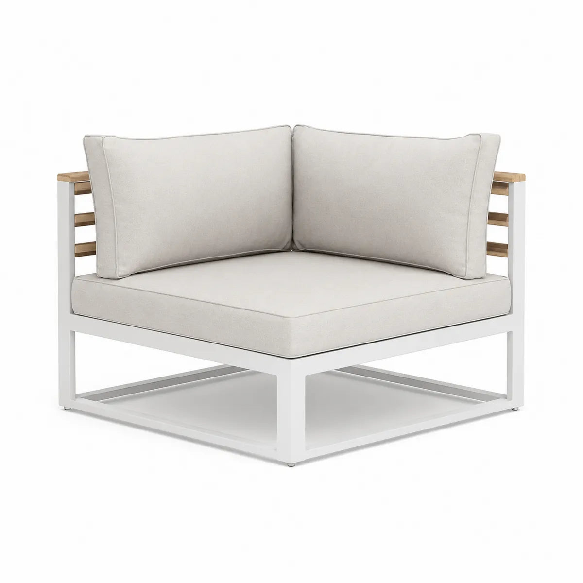 Sofa narożna ogrodowa aluminiowa biało-beżowa z drewnem 75x75x70 cm