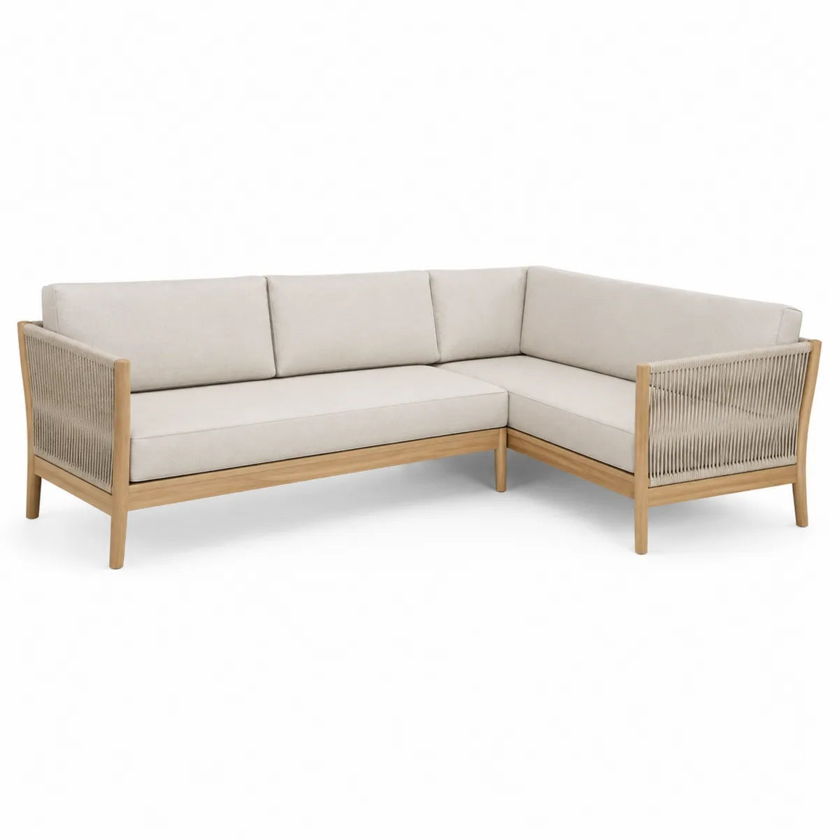 Narożna sofa ogrodowa beżowa drewno teakowe 250cm x 150cm x 80cm