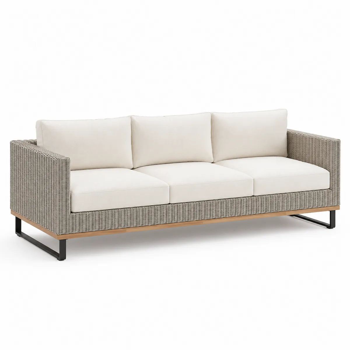 Sofa ogrodowa 3-osobowa z technorattanu beżowa poduszki aluminiowa rama